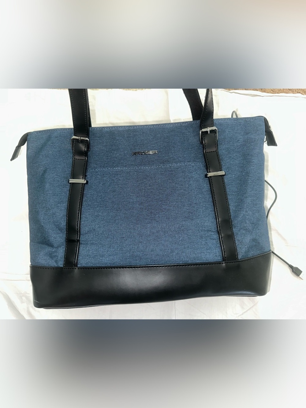 Kroser Large Black Water Repellant 15” Laptop Computer Tote Bag USB Port